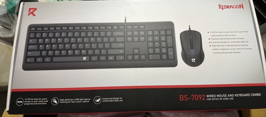 Redragon BS-7092 Wired Mouse and Keyboard (Category: Computer Keyboard) located in Paranaque City. Submitted by beetchrice (Listing ID 1460301873, Image 1). Description: Brand new and sealed Redragon wired mouse and keyboard Loc for meet up: Paranaque / Las Pinas / BGC MOP : Bank transfer or Gcash MOD : Meet up / Lalamove / JNT.