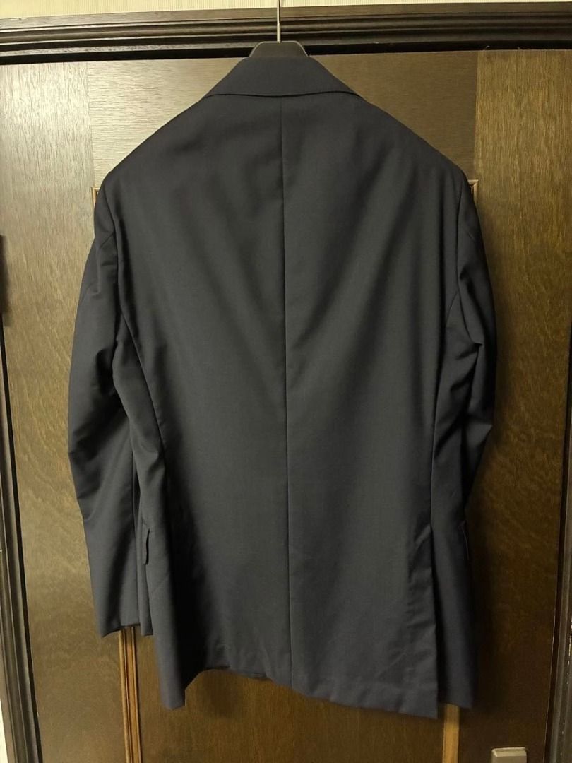Ring Jacket Navy Blue Suit Jacket and Trousers (Category: Coats, Jackets and Outerwear) located in Manila. Submitted by mjcyuu (Listing ID 1460155161, Image 2). Description: Ring Jacket suit, tagged size 46, crafted from dark navy pure wool cloth. The jacket features a three-button front with a softly rolled lapel, AMF stitching, functional four-button cuffs, genuine matte buffalo-horn buttons, and an unlined construction. Set is in very good wea