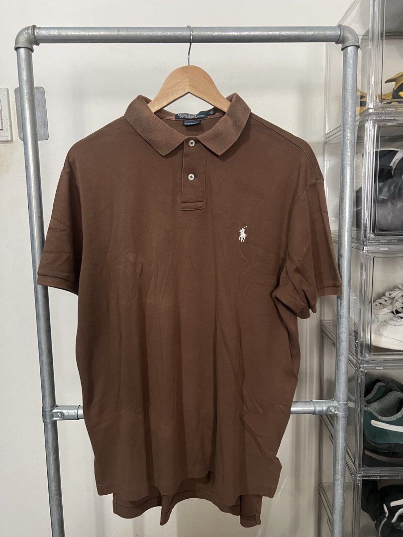 Ralph Lauren Brown Polo White Pony (Category: Tshirts & Polo Shirts ) located in Angono. Submitted by odd.fitt (Listing ID 1460294929, Image 1). Description: Large 25W 28-31L No issue Dark stains, unnoticeable.