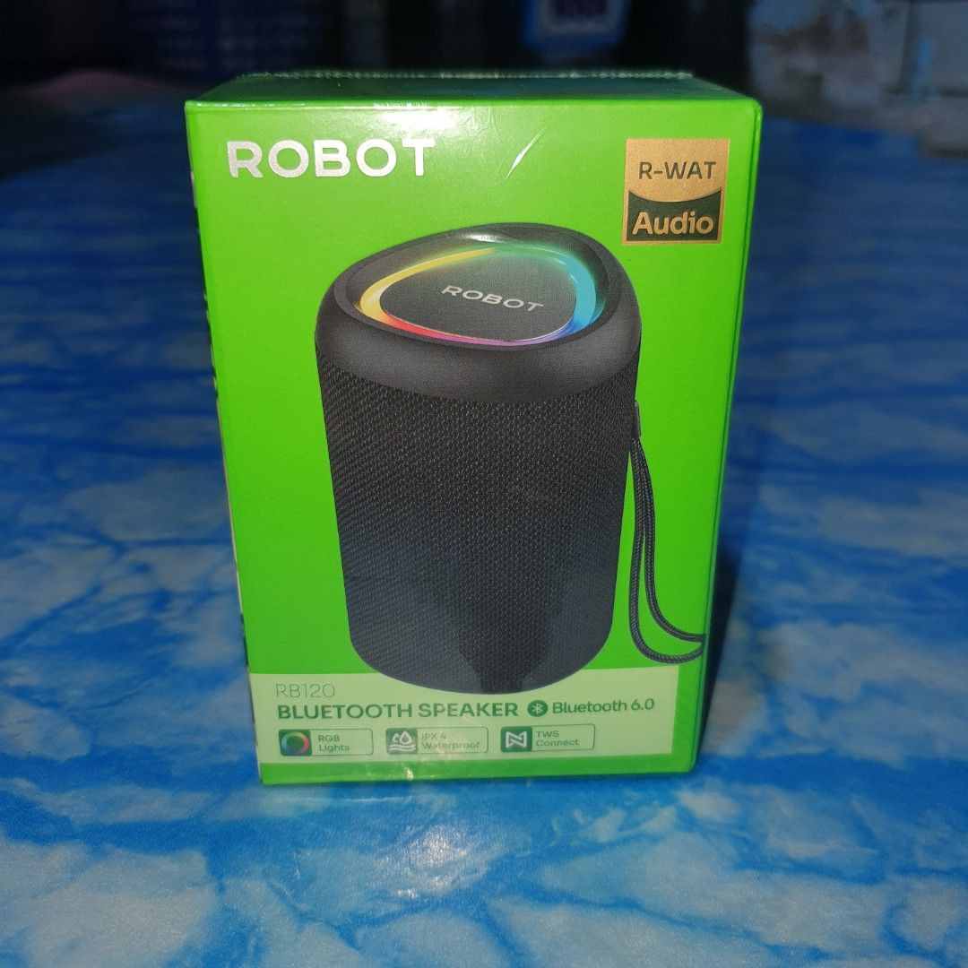 ROBOT RB120 Bluetooth Speaker with RGB Lights (Category: Soundbars, Speakers & Amplifiers) located in Manila. Submitted by jannagacusan (Listing ID 1460230746, Image 1). Description: - ROBOT RB120 Portable Bluetooth Speaker - Wireless connection via Bluetooth 6.0 - Features vibrant RGB lights - TWS (True Wireless Stereo) function supported - Water-resistant design - Ideal for music on the go.