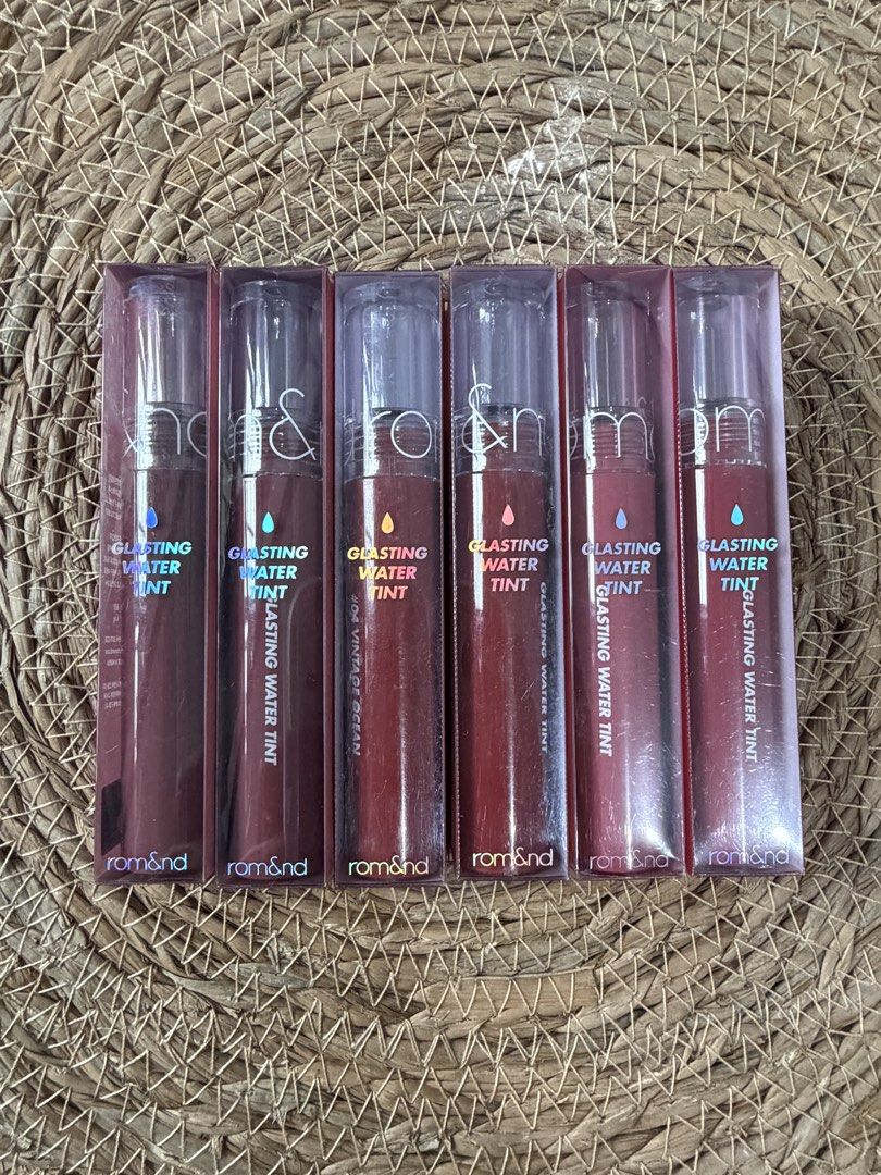 ROMAND GLASTING WATER TINT (Category: Makeup) located in Makati City. Submitted by mtcfashionfinds (Listing ID 1460145312, Image 1). Description: ROMAND GLASTING WATER TINT Available shades 04 VINTAGE OCEAN (EXP 20270708) - 2 pcs 17 WOODY SUNSET (EXP 20270516) - 1 pc 08 ROSE STREAM (EXP 20281311) - 1 pc.