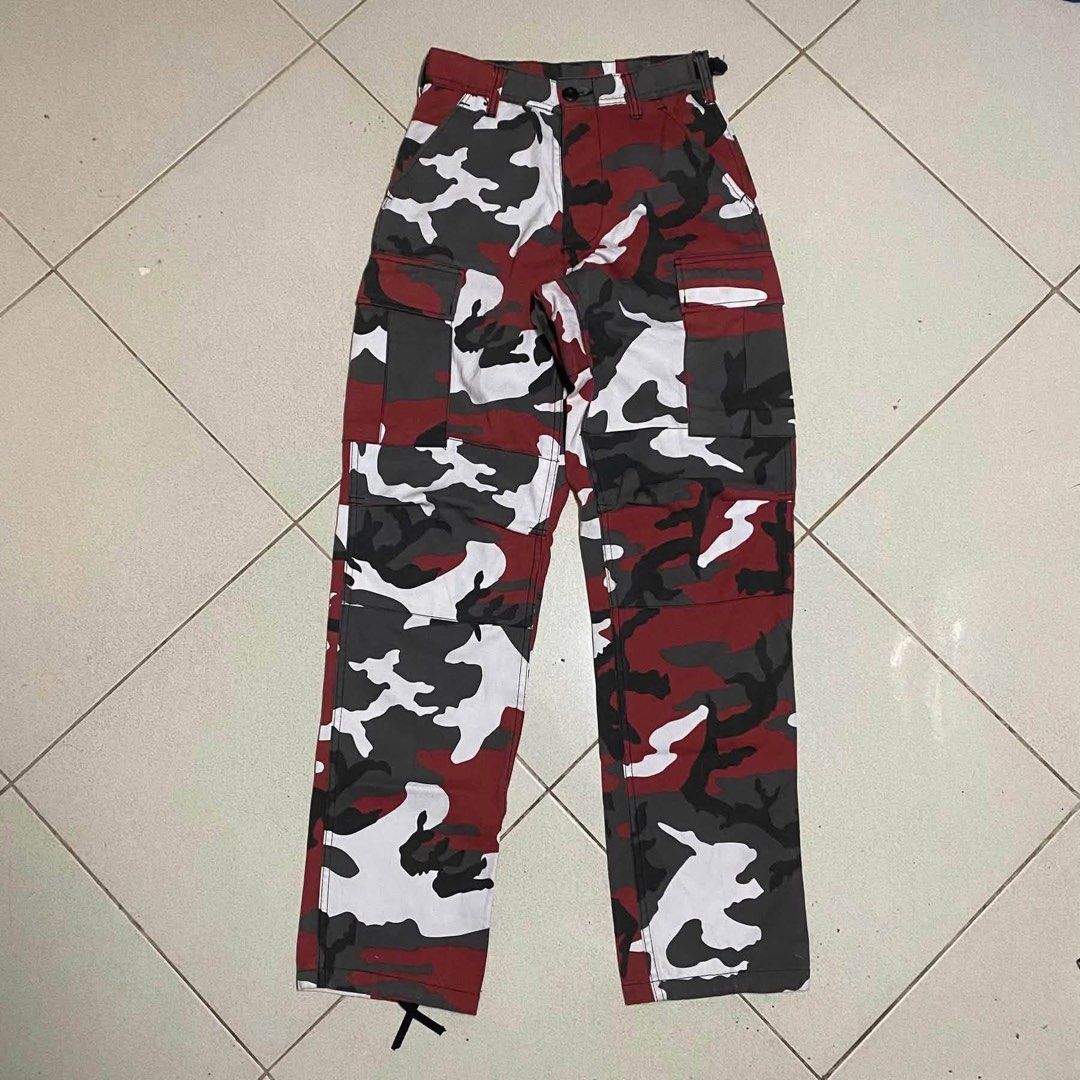rothco red camo cargo pants (Category: Other Bottoms) located in Taguig. Submitted by xi_xxix1129 (Listing ID 1460115755, Image 1). Description: rothco red camo cargo pants size xs waist 24-26” length 41” hem 7.5” crispy condition need wash only 599php +sf no cod taguig location 📩📩📩.