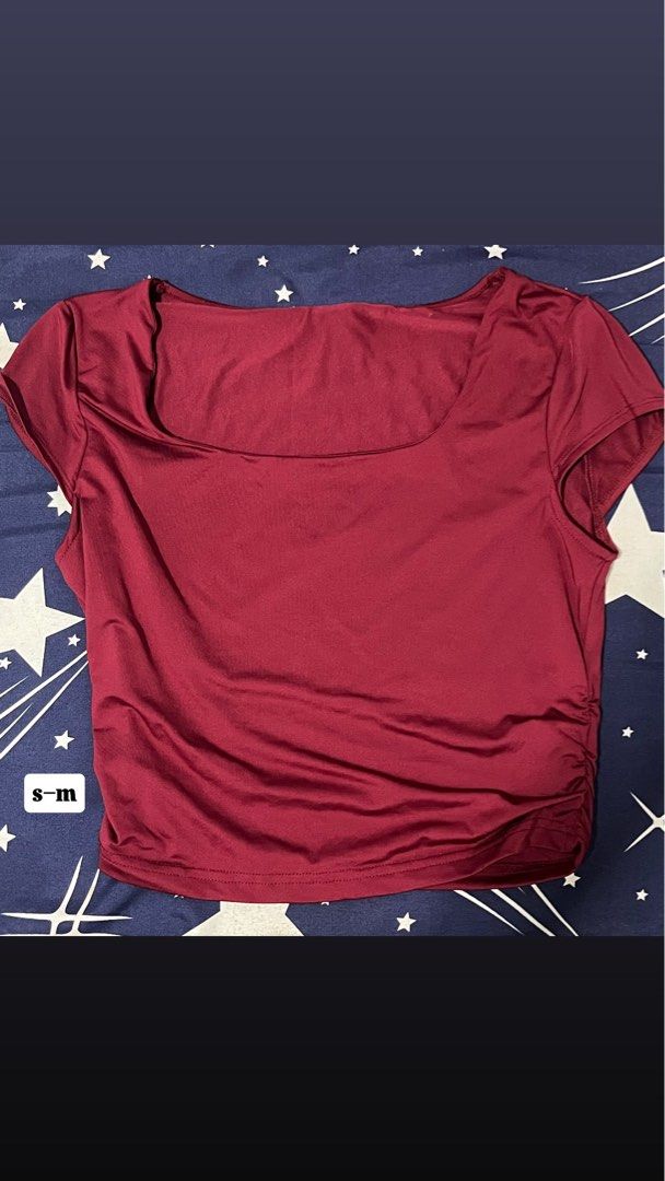 Ruched Cropped Tops - Burgundy & Beige (Category: Blouses) located in Manila. Submitted by free.cosmicdragon (Listing ID 1460272183, Image 1). Description: - Set of two cute ruched cropped tops - Negotiable.