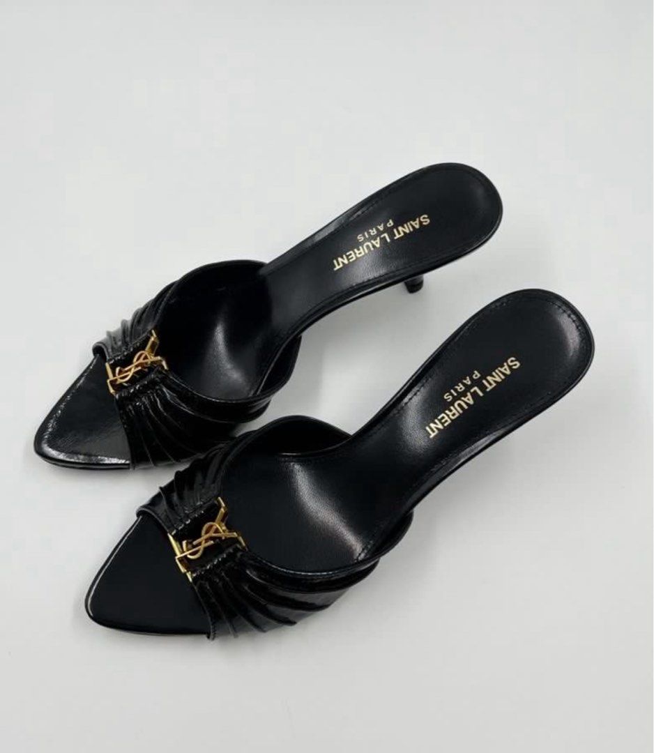 RUSH SALE YSL MULES (Category: Heels) located in Roxas City. Submitted by uzi99 (Listing ID 1460292902, Image 1). Description: • Item: Saint Laurent - Babylone embellished gathered glossed-leather mules t FIXED PRICE • size: 38 (we source other size) • Condition: Excellent! includes 2 dustbags and ysl envelope *no box and paperbag (for request only).