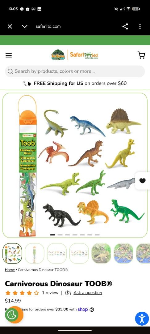 Safari Ltd Carnivorous Dinosaur TOOB Set (Category: Action & Battle Toys) located in Quezon City. Submitted by furbous (Listing ID 1460202804, Image 2). Description: - Set of 8 small dinosaur figures - Includes various species like Spinosaurus, Ankylosaurus, and Dilophosaurus - Detailed and colorful designs - Perfect for imaginative play and collecting - Great gift for kids who love dinosaurs.