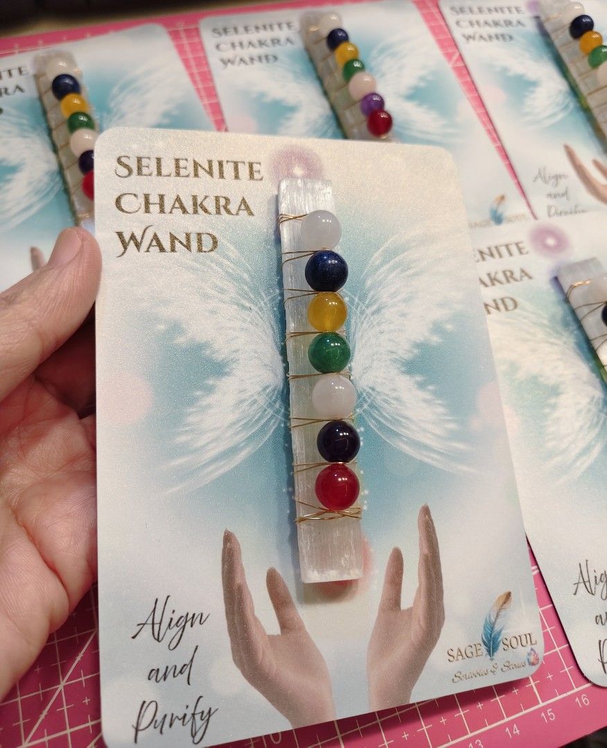 Selenite Chakra Wand with 7 Stones (Category: Precious Stones) located in Manila. Submitted by sagesoulscribblesstones (Listing ID 1460110378, Image 1). Description: ✨ Align & Purify: 4-Inch 7-Chakra Selenite Charging Wands – ₱333 ✨ Keep your energy and your crystal collection vibrating at its absolute highest frequency! These gorgeous 4-inch Selenite Wands are wire-wrapped with seven chakra-aligned gemstone beads, making them the ultimate multi-