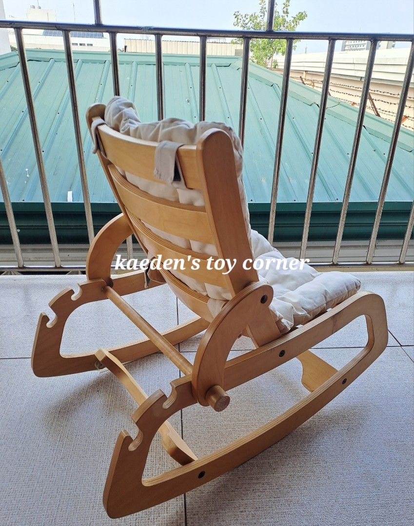 Sagepole wooden rocker (Category: Infant Playtime) located in Cebu City. Submitted by kaedenscebu (Listing ID 1460144609, Image 3). Description: Sagepole Organic Wooden Bouncer ▪︎Age suitable : Newborn upto 7yrs old ▪︎Newborn bouncer to toddler chair ▪︎Ergonomic design ▪︎Multi position recline ▪︎Detachable padded cushion ▪︎Adjustable seatbelt ▪︎Made from natural birch wood ▪︎Design for comfort stability ▪︎Rare color ▪︎Srp 11k preloved in good con
