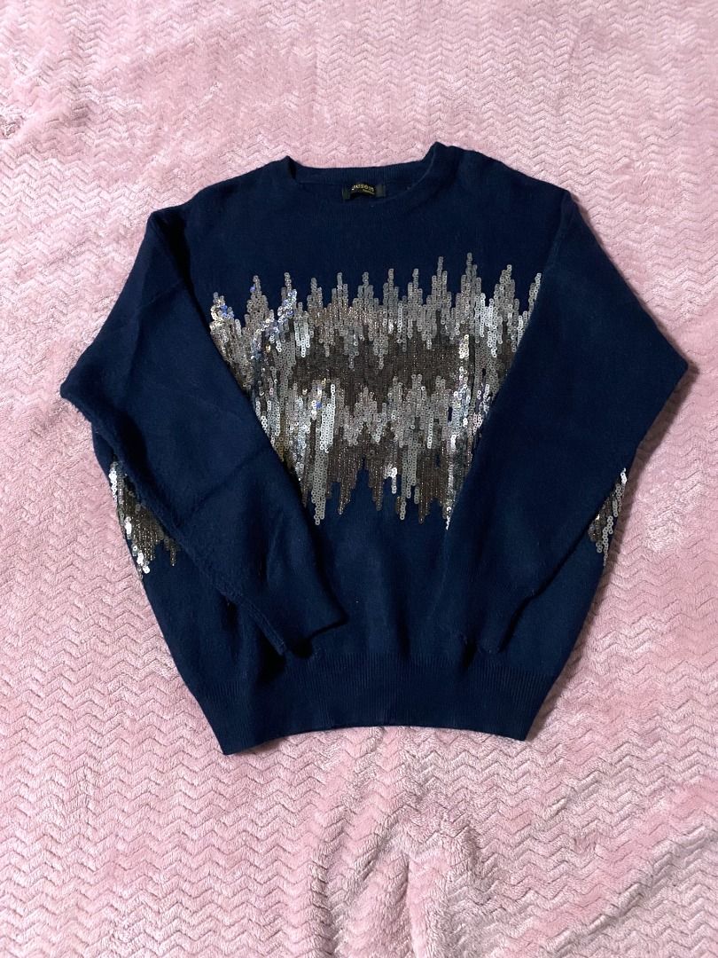 Sequin Embellished Crewneck Sweater (Category: Coats, Jackets and Outerwear) located in Manila. Submitted by diorellecoeur_xxx02 (Listing ID 1460303674, Image 1). Description: Can fit up to medium.