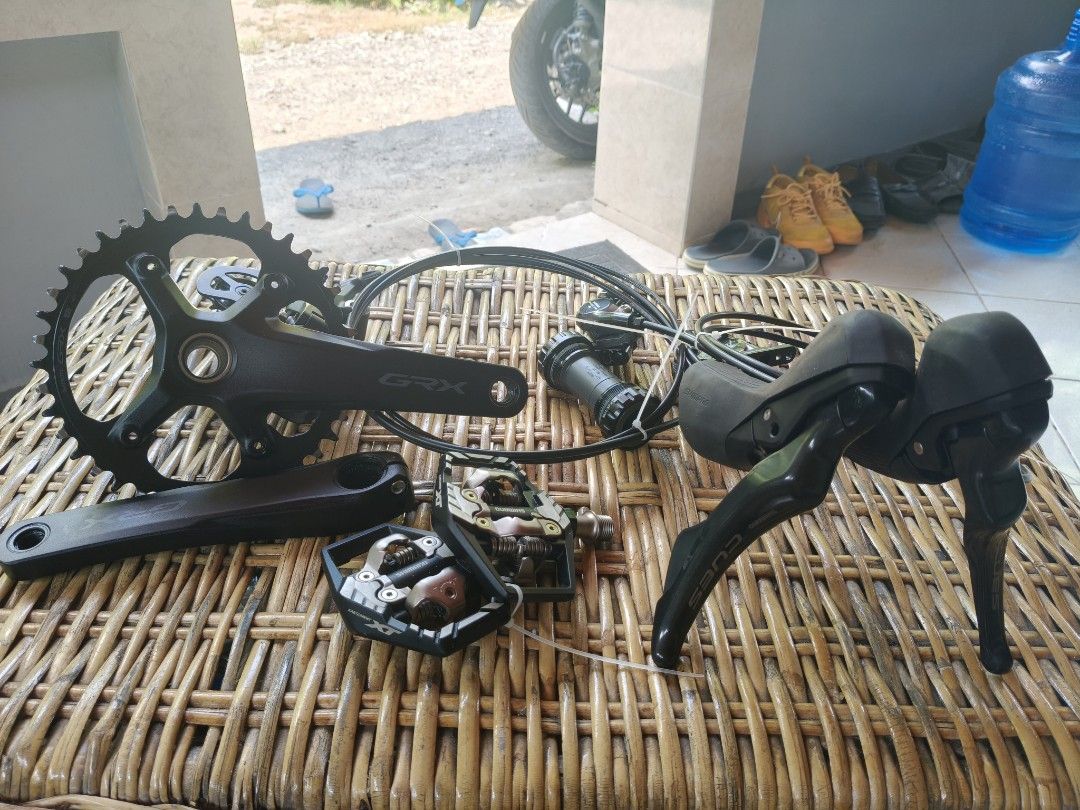 Shimano Grx/cues groupset 1x10 (Category: Bicycles) located in Lupon. Submitted by marcopacquiao (Listing ID 1460148522, Image 1). Description: Shimano Grx crankset 165mm Shimano Grx 800 caliper shimano cues 6030 STI shimano cues 6000 Rd Shimano cues Linkdglid 10speed cassette 11-50T Shimano bb60 Shimano XT pedals.