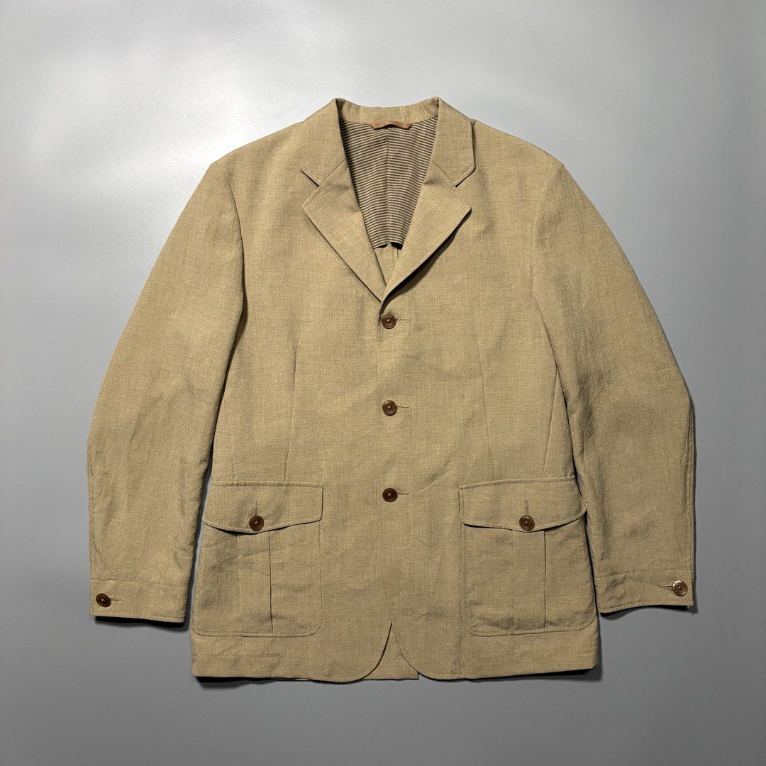 Sissy by Kansai Yamamoto (Category: Coats, Jackets and Outerwear) located in Tayabas. Submitted by tayabaskartell (Listing ID 1460207321, Image 1). Description: SISSY by KANSAI YAMAMOTO Vintage Beige Utility Blazer Coat Jacket SISSY by KANSAI YAMAMOTO, featuring a classic tailored blazer silhouette combined with subtle utility and functional details. The jacket is constructed in a natural beige textured fabric and features a notched lapel, three-
