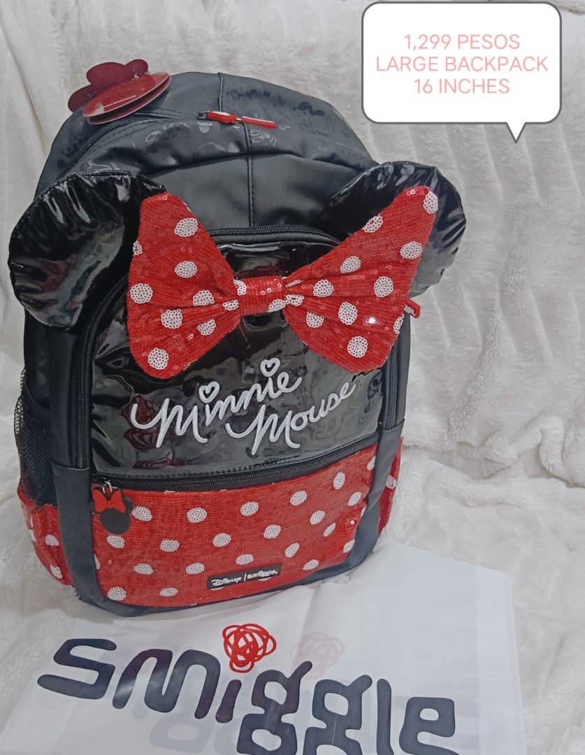 SMIGGLE MINNIE MOUSE BACKPACK (Category: Babies & Kids Fashion) located in Manila. Submitted by masterlei (Listing ID 1460111436, Image 2). Description: ALL BRANDNEW WITH TAG AUTHENTIC S MIGGLE BACKPACK 1299 PESOS EACH.