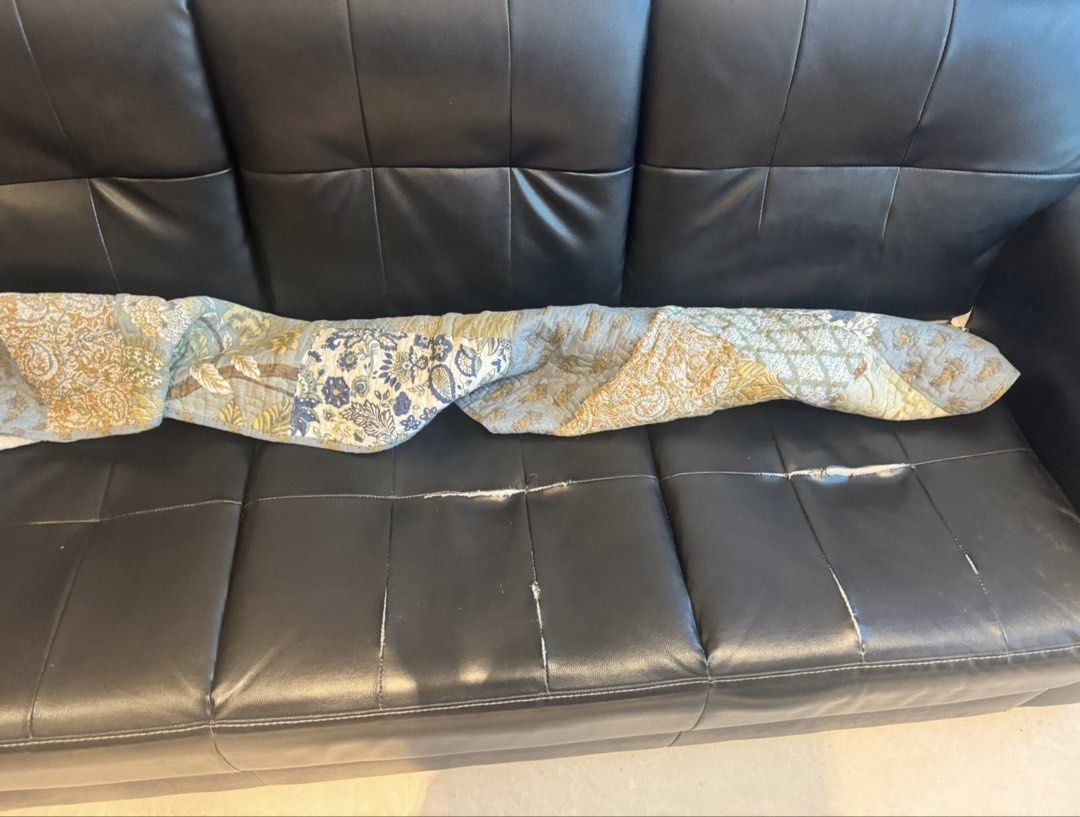 Sofa (Category: Sofas) located in Singapore. Submitted by shawnaabkk (Listing ID 1460143551, Image 3). Description: Free Free Free!! Arrange own transport and self collect only ! Used 2 seaters sofa. Black leather with some wear and tear. Put a cover over still can used. First come first served! Location at Novelis @ Sinaran (Novena) .