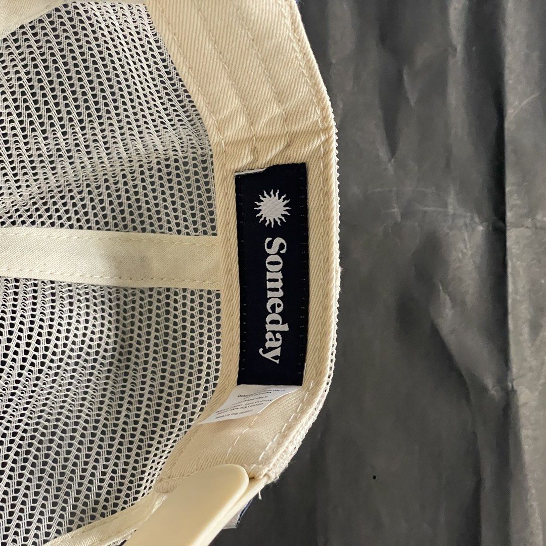 Someday Fabrications Hickory Trucker (Category: Caps & Hats) located in Manila. Submitted by sydge_ (Listing ID 1460172836, Image 3). Description: - Blue and white striped trucker hat - Features a 'Someday' patch with a bunny graphic - Mesh back for excellent breathability - Adjustable strap for a custom fit - Ideal for everyday casual wear.