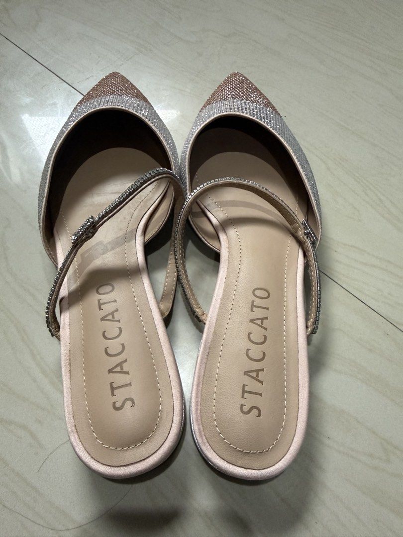 Staccato Embellished Pointed Toe Mules Heels (Category: Heels) located in Makati City. Submitted by francine04 (Listing ID 1460231227, Image 3). Description: - Staccato Mules - Sparkly embellishments - Rose gold and silver tones - Pointed toe design - used it once.