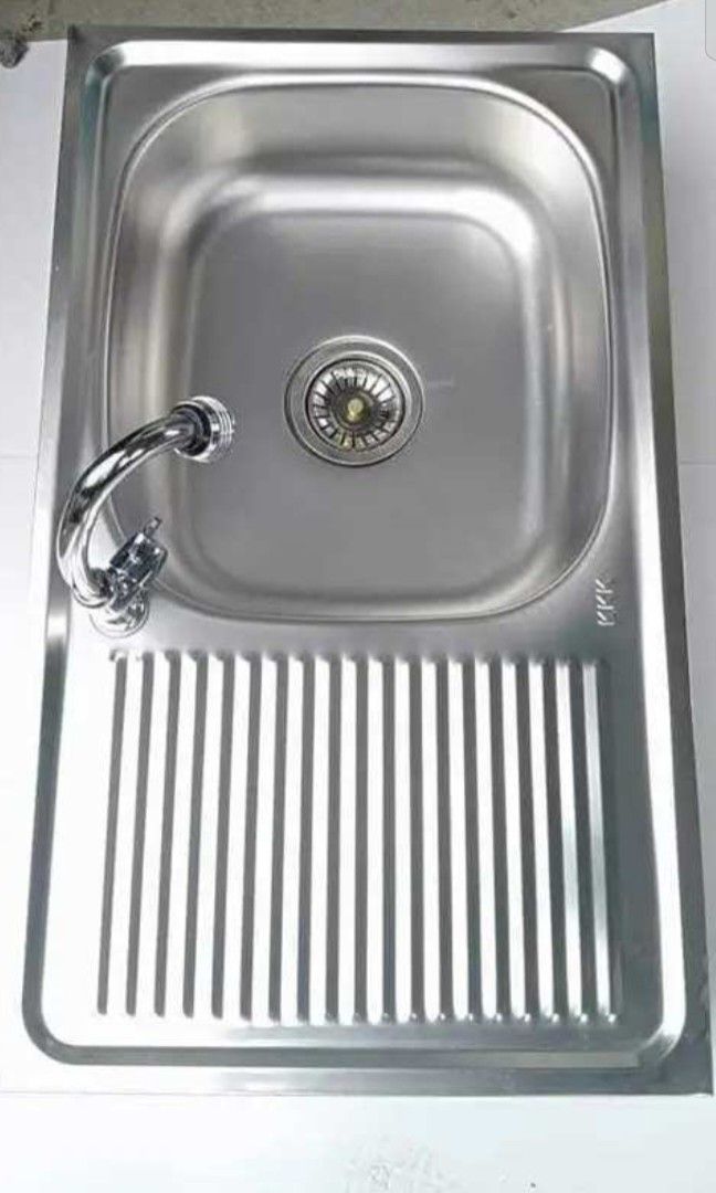 Stainless kitchen sink complete set with drainboard (Category: Bathroom & Kitchen Fixtures) located in Manila. Submitted by muranglababo_ph2026 (Listing ID 1460167803, Image 3). Description: With drainboard complete set Fitting and faucet 17x29 inches 6 inches deep P1500 Location: Binondo Manila Payment; cod or gcash Delivery thru lalamove ☎ 09281643138.