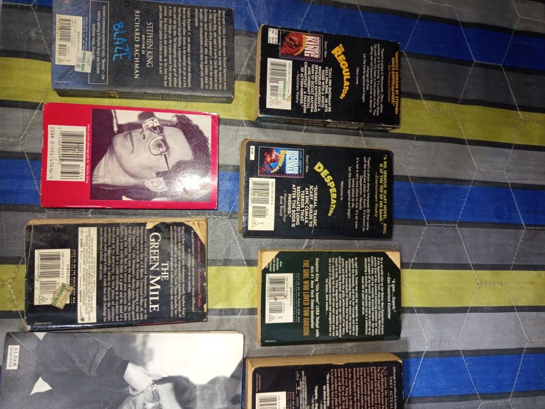 Stephen King Preloved Paperback Books Novels (Category: Storybooks) located in Rizal. Submitted by francisozo (Listing ID 1460108141, Image 3). Description: Selling my personal collection of Stephen King novels. Perfect for Constant Readers and book collectors! Condition varies from well-loved vintage to decently clean, crisp copies. PRICING LIST: • The Green Mile - ₱200 • Cell - ₱180 (RESERVED) • Duma Key - ₱180 • Blaze (Richard Bachman) - ₱180 