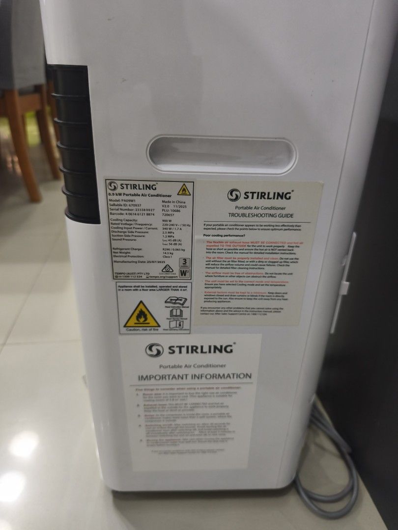 Stirling 1 hp Portable Air Conditioner (Category: Air Conditioning and Heating) located in Tarlac. Submitted by ibrahimharb81 (Listing ID 1460175973, Image 3). Description: - Stirling Portable Air Conditioner - 1 hp Cooling Capacity - Energy Efficient (4-star rating) - Timer Function - Sleep Mode - Adjustable Fan Speeds - Digital Display on Top - Ideal for Cooling Rooms - Includes Power Cord. .