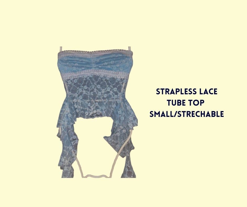 Light Blue Lace Tube Top (Category: Others Tops) located in Manila. Submitted by bybangii (Listing ID 1460295084, Image 1). Description: Baby Blue Strapless Lace Tube Top - ganda ng lace details nito personally! goods pang-outfit kapag mag-coffee date or night out. - hindi siya mabigat sa dibdib and also kumakapit naman nang maayos kahit strapless. - last, bagay siya sa sa maong or white pants mga mi. Details: Size: Fits Small to Semi-Medium (str
