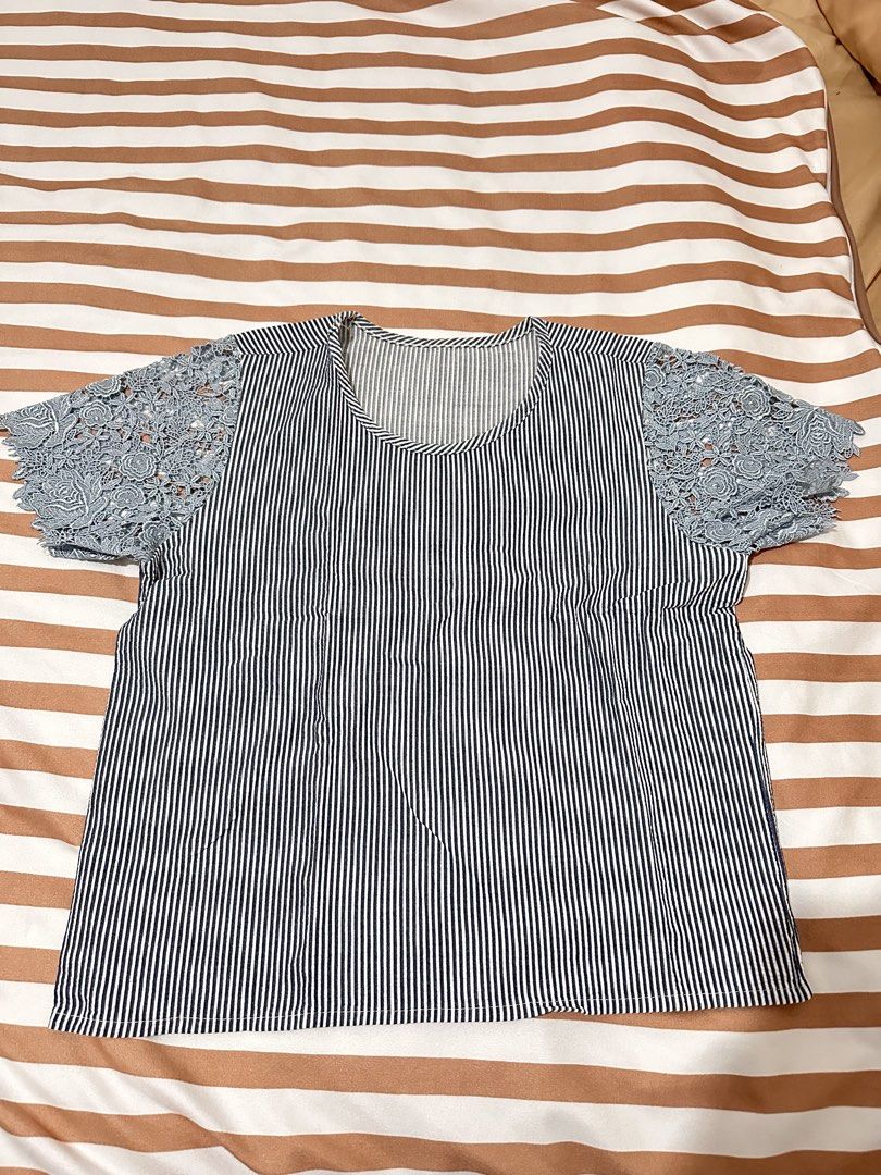 Strips Blouse (Category: Blouses) located in Valenzuela. Submitted by shopbychacha (Listing ID 1460195832, Image 1). Description: Strips Blouse with laces on the sleeves Can fit XS to S.