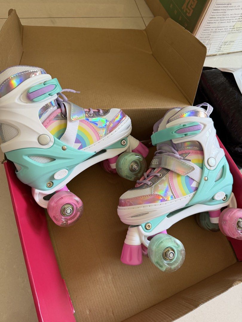 SULIFEEL Adjustable Rainbow Roller Skates with Light-Up Wheels (Category: Skates, Rollerblades & Scooters) located in Makati City. Submitted by dflim (Listing ID 1460290820, Image 3). Description: Brand New Sulifeel Children’s Adjustable Roller Blades Size 32-35 In very good condition; never used brand new Authentic Php 1.2k (sells for Php 2k+ on Amazon) Shipping c/o buyer Rfs: decluttering .