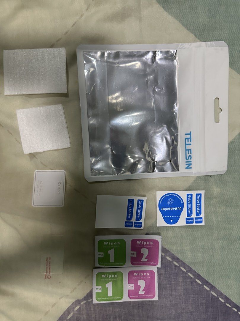 TELESIN Camera Screen Protector Kit (Category: Other Photography Accessories) located in Quezon City. Submitted by tobygabriel.696 (Listing ID 1460205896, Image 1). Description: - Brand new camera screen protector kit - Includes wet and dry wipes for cleaning - Dust absorber to ensure a dust-free application - Guide stickers for precise placement - Foam padding for protection - All items are sealed and unused - Please check the label for specific