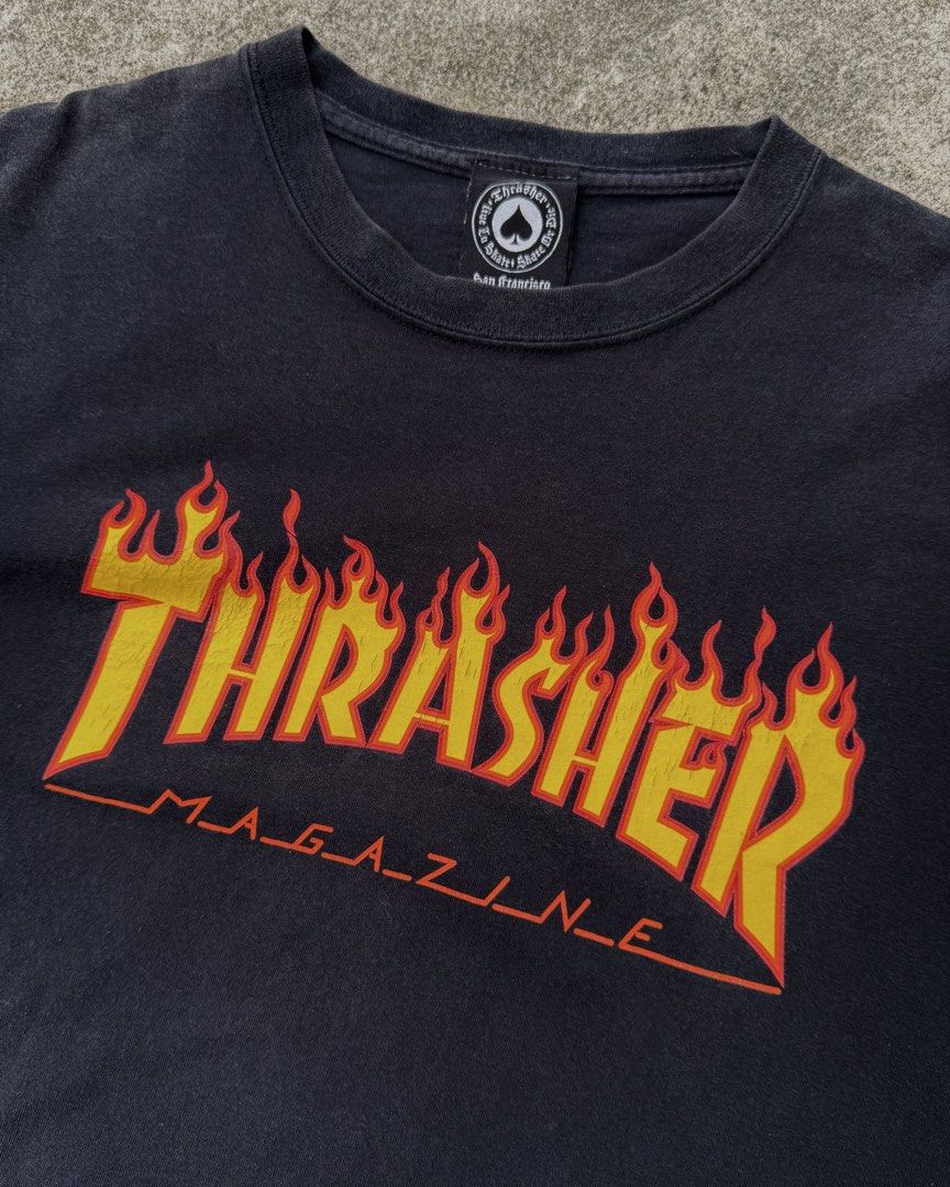 Thrasher Magazine Flame Logo (Category: Tshirts & Polo Shirts ) located in Kalibo. Submitted by handmedownsklb (Listing ID 1460150705, Image 3). Description: Size: 2XL on tag Width 24” Length 30” Color Rate: 9/10 Good Condition, print cracks, hairlines .
