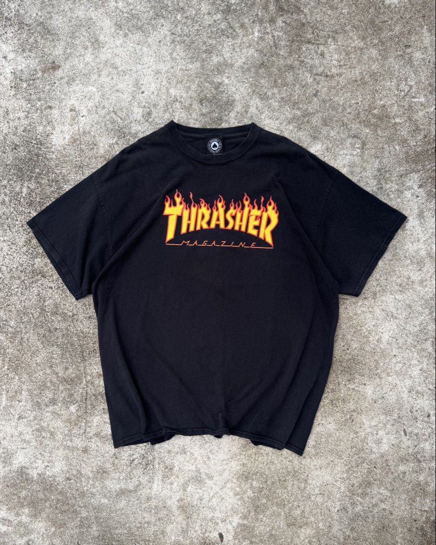 Thrasher Magazine Flame Logo (Category: Tshirts & Polo Shirts ) located in Kalibo. Submitted by handmedownsklb (Listing ID 1460150705, Image 1). Description: Size: 2XL on tag Width 24” Length 30” Color Rate: 9/10 Good Condition, print cracks, hairlines .