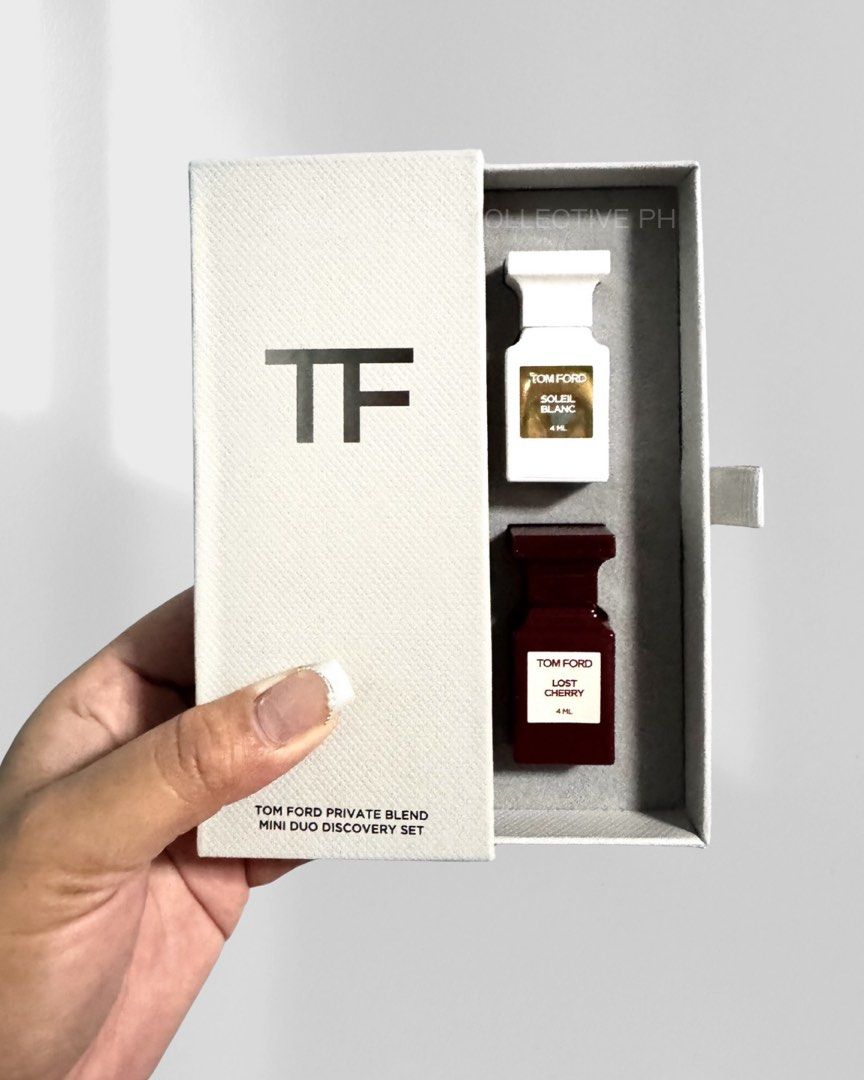 Tom Ford Mini Duo Discovery Set Soleil Blanc & Lost Cherry (Category: Fragrance & Deodorants) located in Pasig City. Submitted by lykaloves (Listing ID 1460304151, Image 1). Description: 𝐓𝐎𝐌 𝐅𝐎𝐑𝐃 𝐌𝐢𝐧𝐢 𝐋𝐨𝐬𝐭 𝐂𝐡𝐞𝐫𝐫𝐲 & 𝐒𝐨𝐥𝐞𝐢𝐥 𝐁𝐥𝐚𝐧𝐜 𝐄𝐚𝐮 𝐝𝐞 𝐏𝐚𝐫𝐟𝐮𝐦 𝐏𝐞𝐫𝐟𝐮𝐦𝐞 𝐆𝐢𝐟𝐭 𝐒𝐞𝐭 This Set Contains: - 0.13 oz/ 4 mL Soleil Blanc Eau de Parfum - 0.13 oz/ 4 mL Lost Cherry Eau de Parfum.