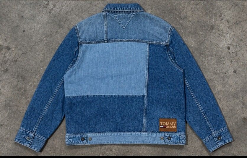 Tommy Jeans Upcycled Denim Jacket (Category: Coats, Jackets and Outerwear) located in Bulacan. Submitted by ssirc (Listing ID 1460229840, Image 3). Description: TOMMY JEANS UPCYCLED DENIM JACKET‼️ Excellent Condition‼️ Width:24" Length:26" 1,580+sf‼️ DM‼️ Honest issue:Has bleach dot stain on the sleeve(click each photo).