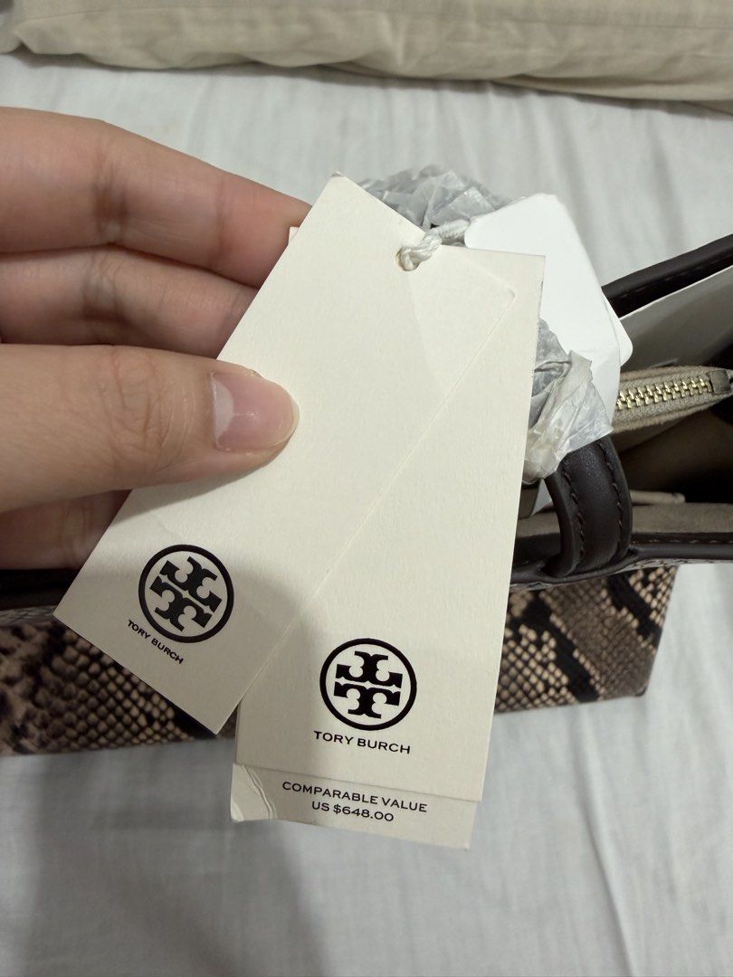 Tory Burch Britten Snake-Embossed Tote Bag (Category: Tote Bags) located in Quezon City. Submitted by leynamie (Listing ID 1460287781, Image 3). Description: - gifted to me - not a fan of snake prints rfs: decluttering bags.
