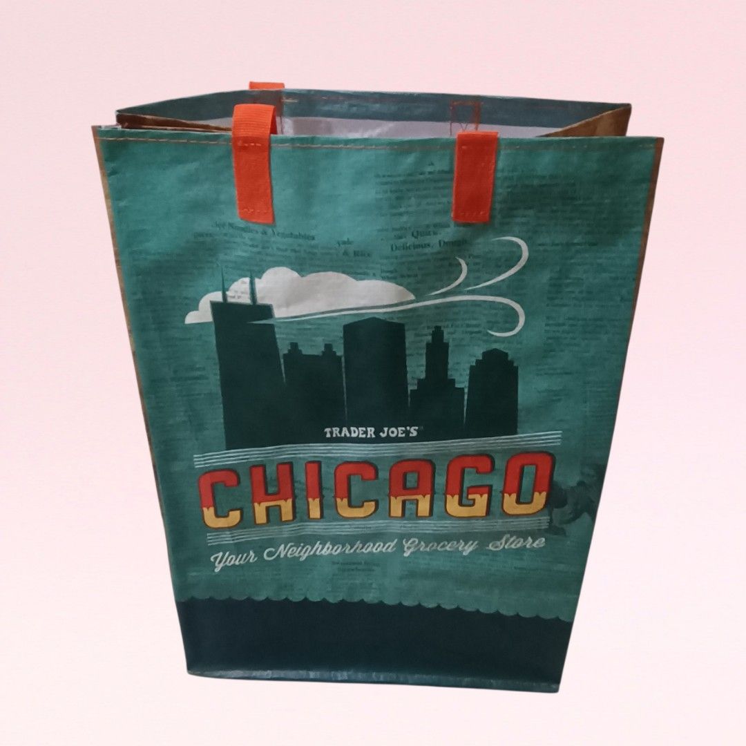Trader Joe's CHICAGO Reusable Bag (Category: Tote Bags) located in Quezon City. Submitted by firstlovedbyb (Listing ID 1460142434, Image 1). Description: *TRADER JOE'S RARE FIND!!!* Authentic Trader Joe's CHICAGO 100% Reusable Polypropylene Bag. Ideal for grocery shopping, travel and outdoor activities. 6 gallon capacity. Dimensions: approx. 16.5 inches x 11.5 inches x 7 inches Price: 199 ✅ Brand new ✅ Available / On Hand ✅ Authentic ✅ Bought in 