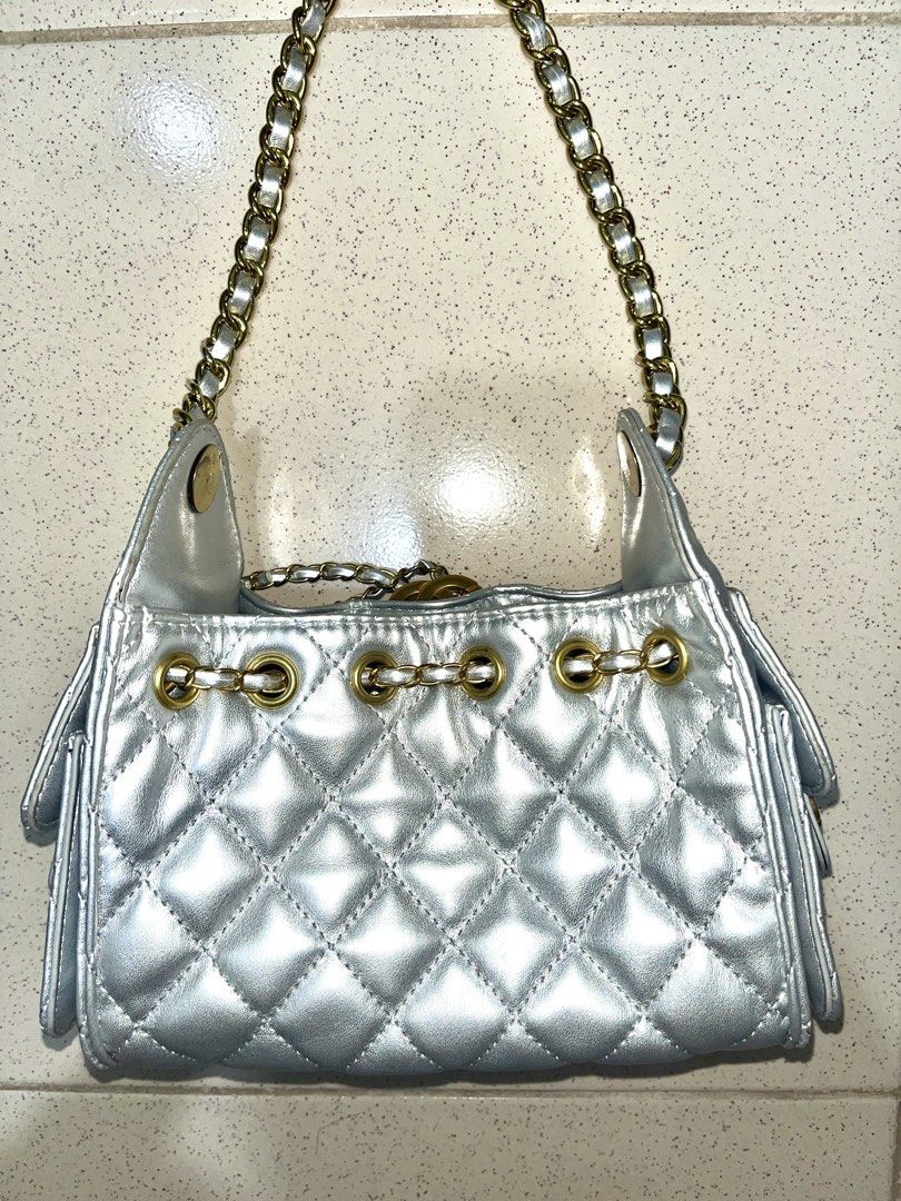 Chanel 25 inspired mini bucket bag in Silver (Category: Luxury Bags & Wallets) located in Rizal. Submitted by all_12 (Listing ID 1460289465, Image 2). Description: No Joyjoy buyers‼️ please ty:) - Like new - From Orange app -Size: Small - MOP Gcash or Maya - Delivery: Lalamove or J&T.