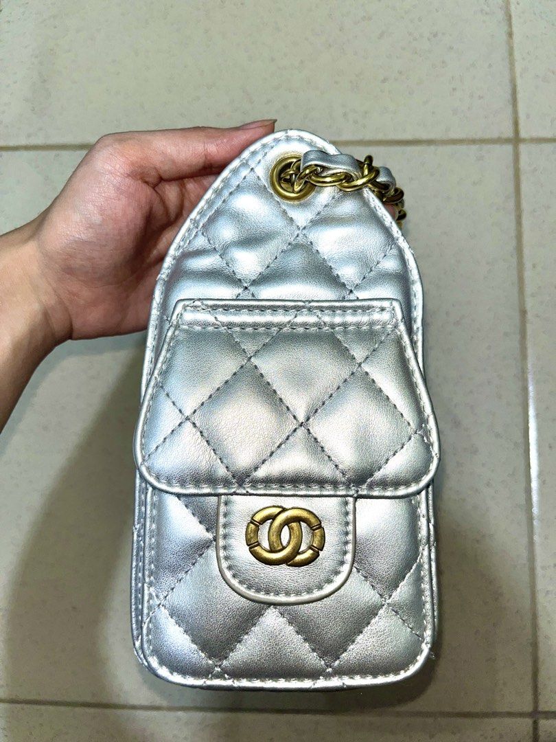 Chanel 25 inspired mini bucket bag in Silver (Category: Luxury Bags & Wallets) located in Rizal. Submitted by all_12 (Listing ID 1460289465, Image 3). Description: No Joyjoy buyers‼️ please ty:) - Like new - From Orange app -Size: Small - MOP Gcash or Maya - Delivery: Lalamove or J&T.