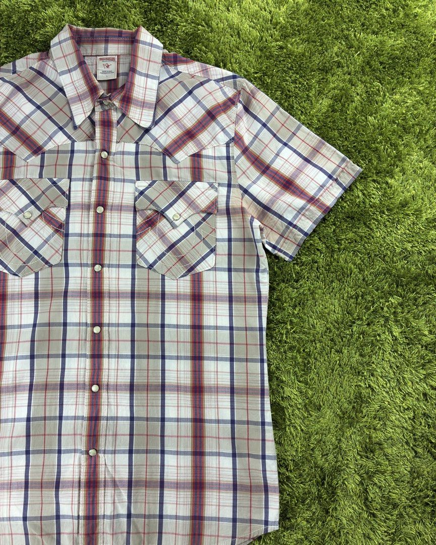 True Religion Pearl Snap Check Polo (Category: Formal Shirts) located in Lucena. Submitted by shopdotmane (Listing ID 1460248433, Image 2). Description: True Religion Pearl Snap Check Polo Large on tag 21.5 (width) x 31 (length) Still in excellent condition .
