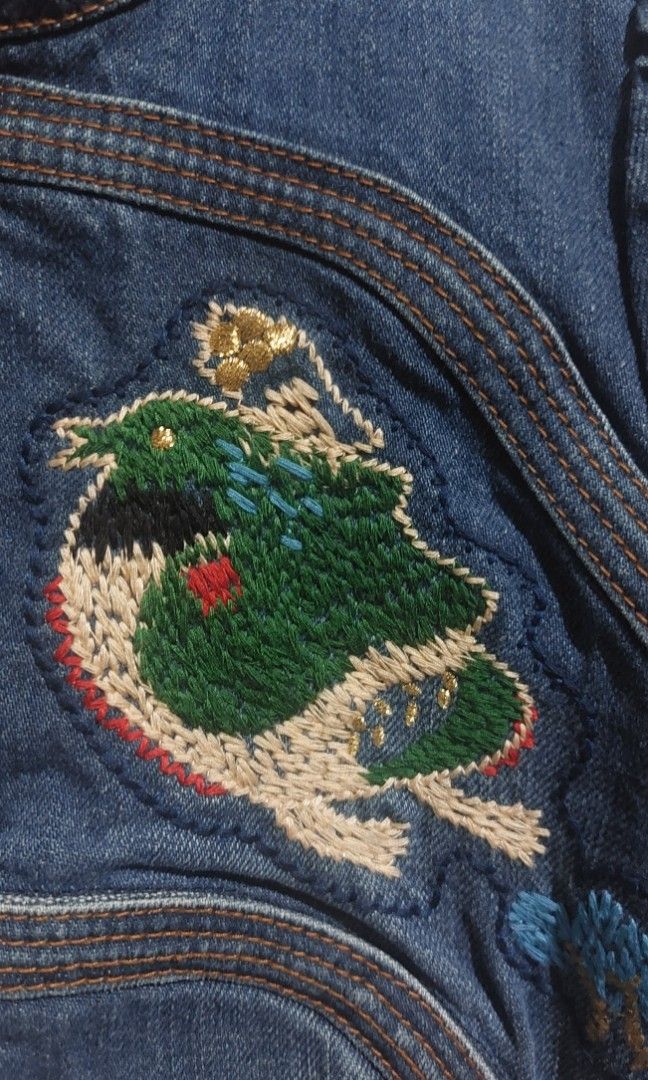Tsumori Chisato Denim Jacket Rare (Category: Luxury Apparel) located in Manila. Submitted by myelite.otakuworld (Listing ID 1460275735, Image 3). Description: Own a piece of designer history from Issey Miyake former designer Tsumori Chisato Special cspsule archival piece. Indigo dyed, Made in Japan Unique embroidered details on selvedge denim Size 2 Women Tsumori Chisato buttons With handwarmers integrated in the design.