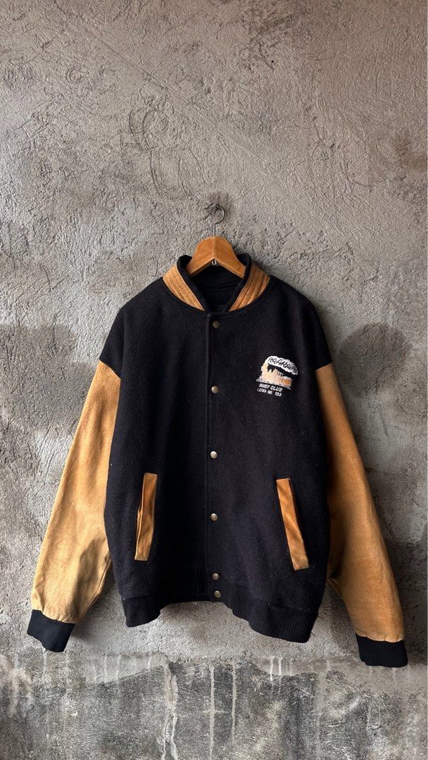 Tyrol black wool and tan leather-sleeve varsity jacket (Category: Coats, Jackets and Outerwear) located in Cabuyao City. Submitted by kisyana (Listing ID 1460111041, Image 1). Description: .