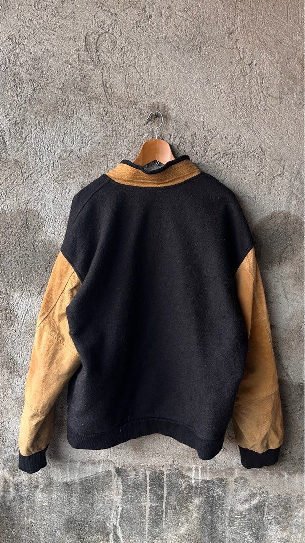 Tyrol black wool and tan leather-sleeve varsity jacket (Category: Coats, Jackets and Outerwear) located in Cabuyao City. Submitted by kisyana (Listing ID 1460111041, Image 2). Description: .