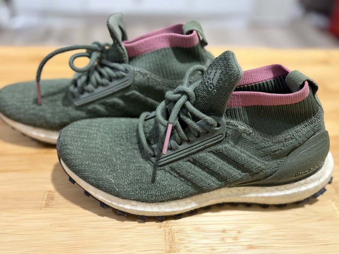 Ultraboost Adidas (Category: Activewear) located in Taguig. Submitted by shoptogetfab (Listing ID 1460215644, Image 2). Description: Continental/Adidas Ultraboost Army green and pink size 5-6 for women.