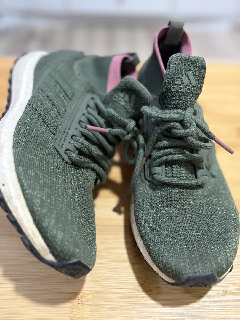 Ultraboost Adidas (Category: Activewear) located in Taguig. Submitted by shoptogetfab (Listing ID 1460215644, Image 1). Description: Continental/Adidas Ultraboost Army green and pink size 5-6 for women.
