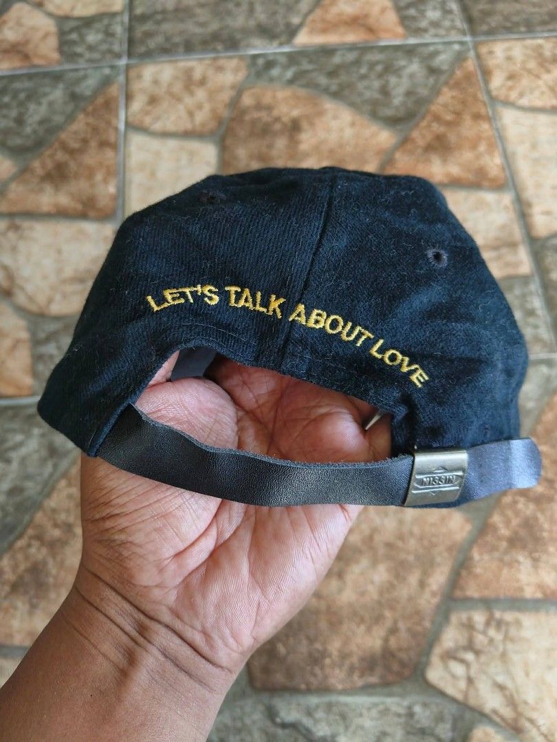 Vintage celine dion hat (Category: Hats & Beanies) located in Legazpi City. Submitted by genobecollectives (Listing ID 1460244213, Image 2). Description: - Black Nissin cap - Features "Celine" embroidery on the front - "Let's Talk About Love" text on the back - Adjustable strap for a custom fit - Proudly made in the Philippines - Ideal for everyday casual wear one size fits all .