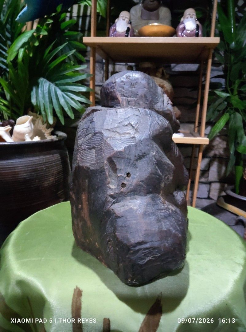 Vintage Solid Wood Hand-Carved Laughing Buddha Statue (Category: Other Home Decor) located in Valenzuela. Submitted by mighthor0526 (Listing ID 1460188051, Image 3). Description: Measurements on photo gallery provided Preloved vintage Japanese item Payment thru Gcash or Abono by Lalamove rider Delivery by rider or shipping will be shouldered by the buyer Pm me if interested .