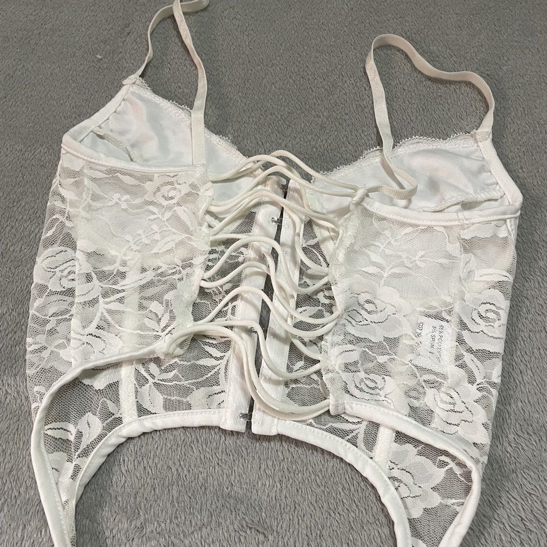 White Lace Corset Top with Back Lacing (Category: Others Tops) located in Taguig. Submitted by shopgrocer (Listing ID 1460155038, Image 2). Description: Fits xs-small Approx. 34 bust.