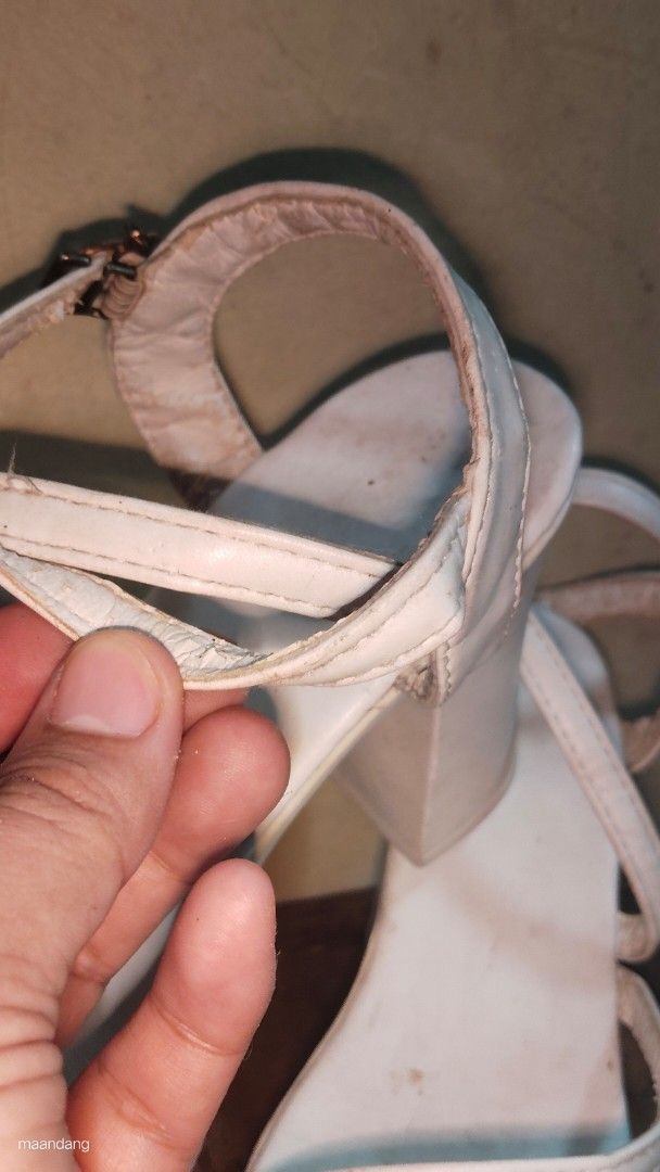 White Platform Wedge Sandals (Category: Wedges) located in Urdaneta. Submitted by maandangv (Listing ID 1460292806, Image 3). Description: - White platform wedge sandals - Strappy design with ankle buckle closure - Thick sole with textured edge - Shows some signs of wear (straps & insoles) - Plenty of life left, great for dressing up!.