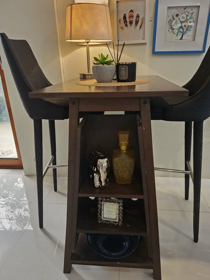 Wooden Bar Table with Shelves (Category: Tables & Sets) located in Mandaluyong City. Submitted by taag_ (Listing ID 1460186670, Image 1). Description: - 80L x 57W x 87H inches - Built-in shelves - Top surface has minor marks Negotiable! PM for more info. Pick up is in Silang, Cavite :).