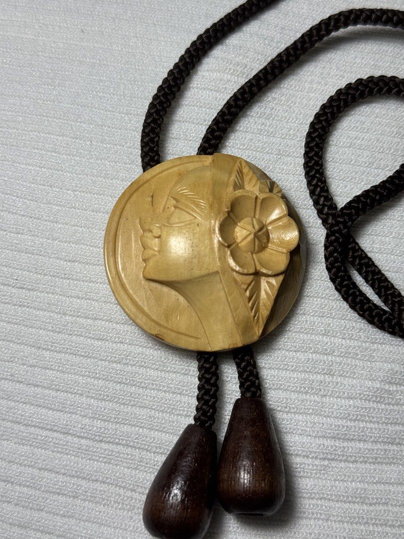Wooden necklace (Category: Necklaces) located in Ligao. Submitted by veetrinkets (Listing ID 1460267289, Image 2). Description: Wooden carved woman pendant 34 inches Nylon strand.