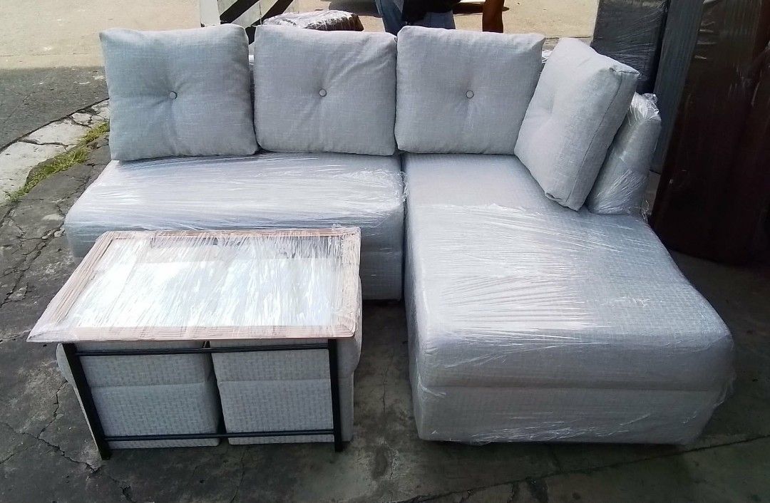 Xander L-type Sofa (Category: Chairs) located in Tayabas. Submitted by lovelyalcaraz (Listing ID 1460288074, Image 2). Description: Xander L-type Sofa ( high-end ) with pillows & stool w center table ......Uratex class A & good lumber inside....Leather Dimension 2s L42.5" x W28" x H31" Lounge L52" x W28" x H31" Center Table L31" x W21" H17" Stool L14.5" x W13.5" x H14.5".