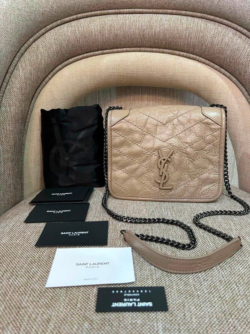 Y s L Niki Wallet on Chain (Category: Cross-body Bags) located in Manila. Submitted by bagislifeshop (Listing ID 1460235772, Image 1). Description: ☑️Available in Pampanga ✅Condition: 9/10 ✅Colour: Beige ✅Material: Crinkled leather ✅Inclusion: Dustbag and cards .