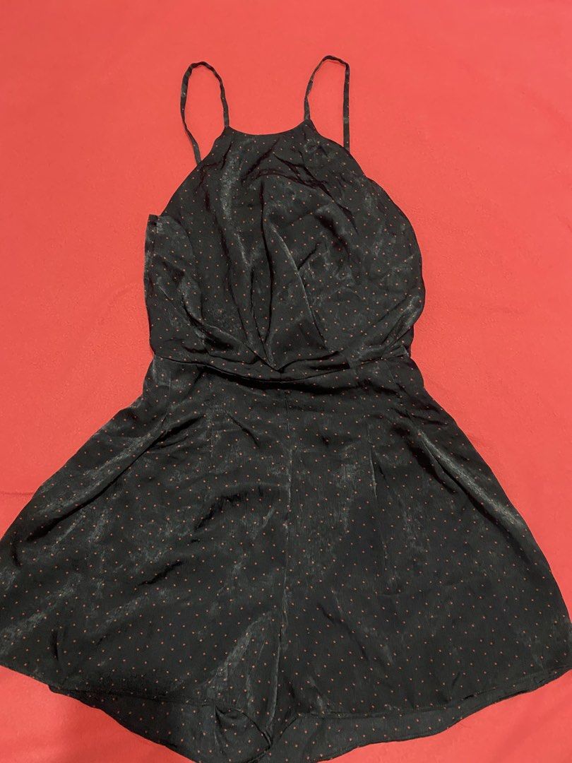 Zara Black and Red Polka Dots Romper (Category: Rompers) located in Naga. Submitted by thee.clutter.er (Listing ID 1460180284, Image 1). Description: - Fits M frames - Top is open back tie - Only worn once - Can send a when worn photo for sure buyers.