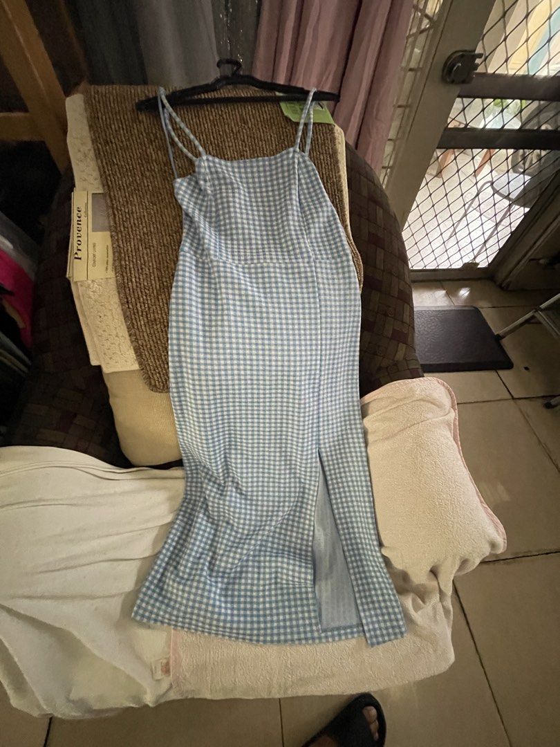 Zara Blue Gingham Midi Dress with Slit (Category: Dresses) located in Mandaluyong City. Submitted by coolmeybab (Listing ID 1460289622, Image 2). Description: - Cute blue and white gingham midi dress - Spaghetti straps - Side slit - Slip dress style - Great for summer or dressing up - Brand: Zara.