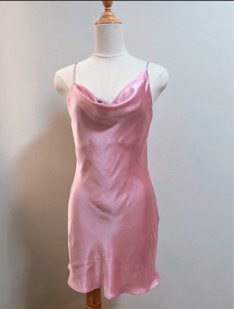 Zara cowl satin pink dress (Category: Dresses) located in Taguig. Submitted by taylorq16 (Listing ID 1460202721, Image 1). Description: Size XS, fits S best Length (shoulder to hem): 32”.